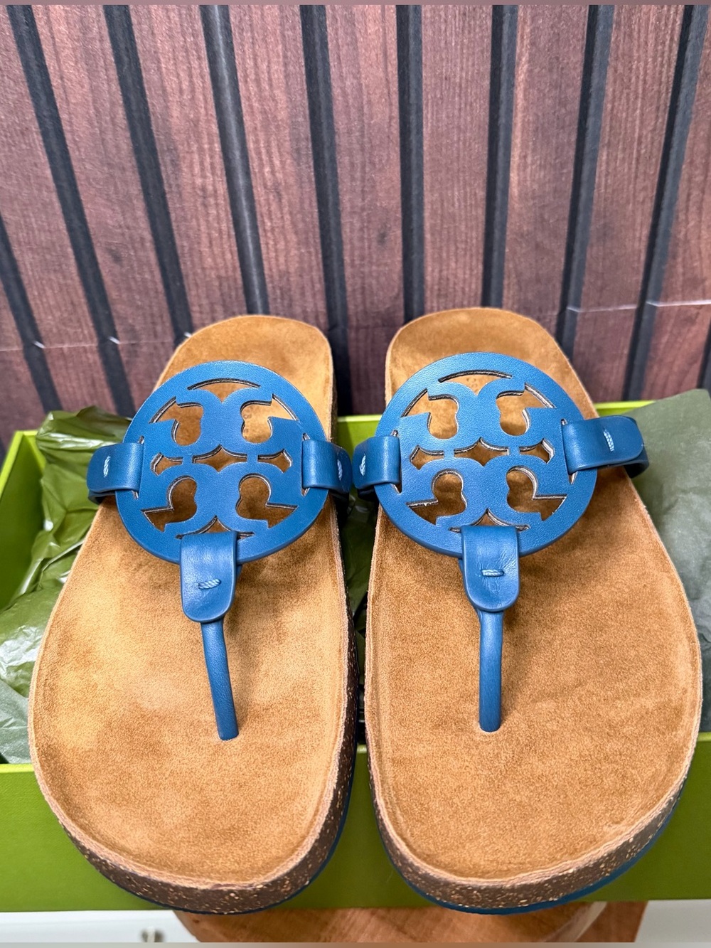 NWT Tory Burch Miller Cloud Sandals Brisk Blue Size 9